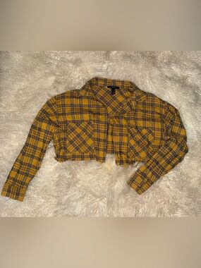Mustard Yellow Plaid Cropped Jacket